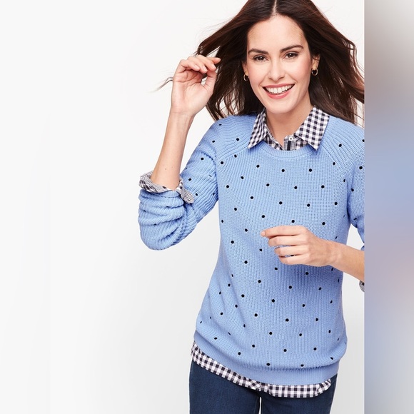 NWOT Talbots Blue Shaker Stitch Embroidered Polka Dot Pullover Sweater S⦠- Picture 8 of 8